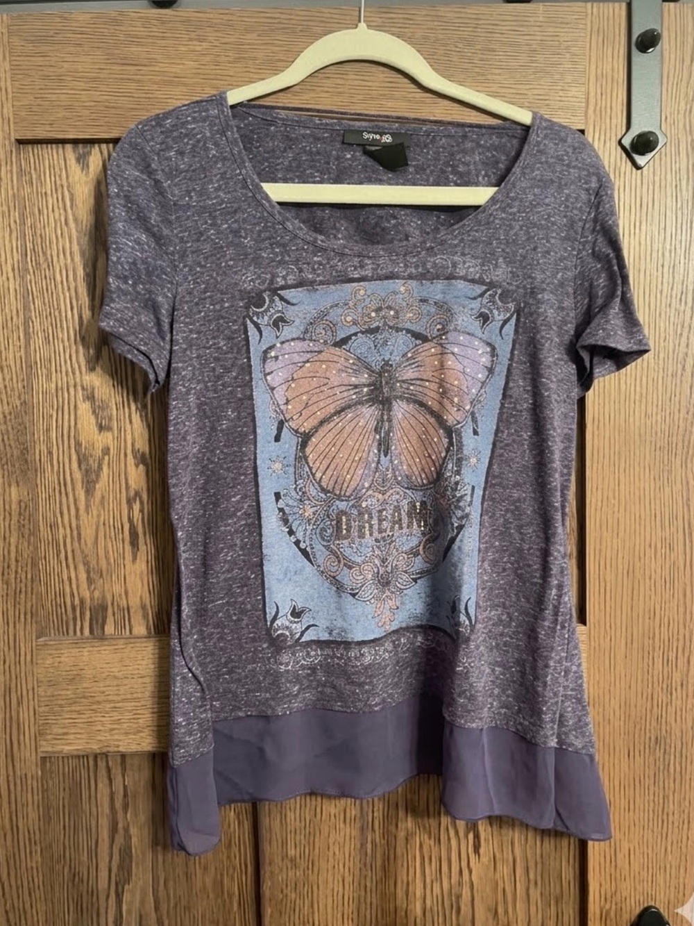 Style & Co. Purple Short Sleeve Butterfly Graphic Tee